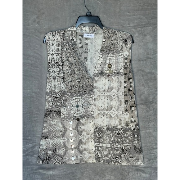 Calvin Klein Women's Sleeveless Button Front Abstract Print Vest Top - Picture 1 of 9